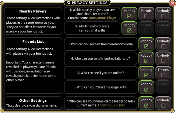 Privacy Settings interface